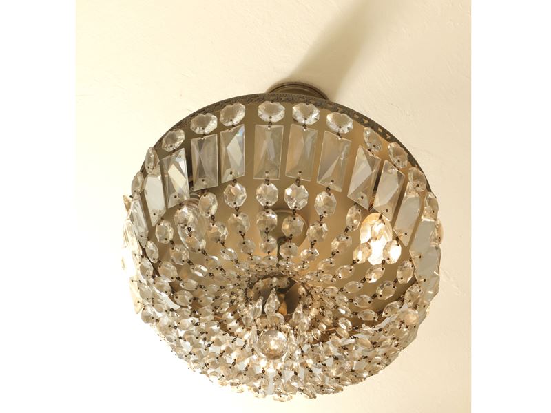 Piccolo Lampadario a Paniere in Metallo Dorato