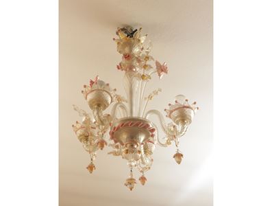 Piccolo Lampadario in Vetro Soffiato di Murano