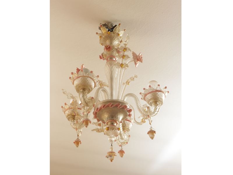 Piccolo Lampadario in Vetro Soffiato di Murano