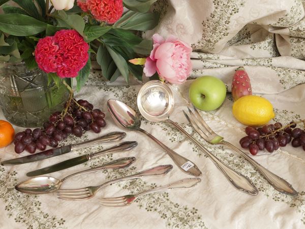 Silver metal cutlery service, Valsodo Florence manufacture