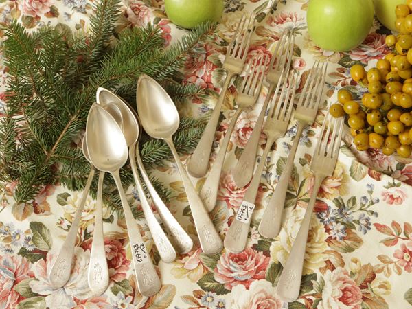 Silver cutlery set  (19th century)  - Auction A country house near Crema: a collection of 19th century paintings - Maison Bibelot - Casa d'Aste Firenze - Milano