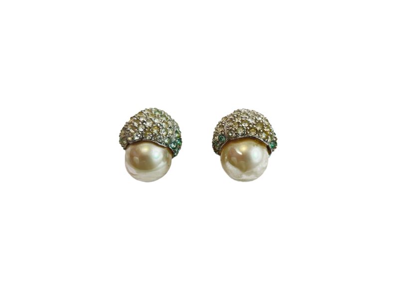 Orecchini a clip in argento con perle simulate e pavé di strass, Ultima edizione