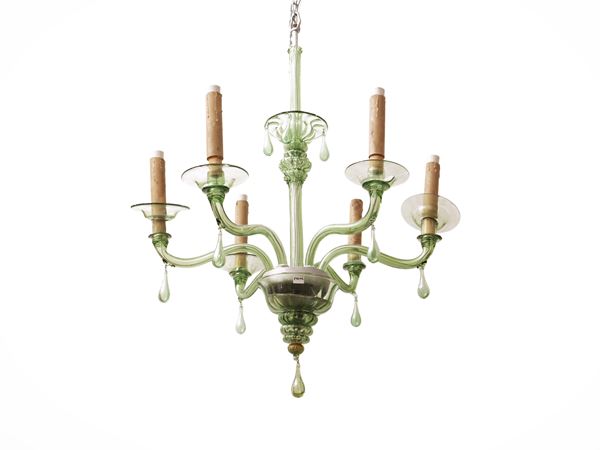 Lampadario in vetro soffiato verde
