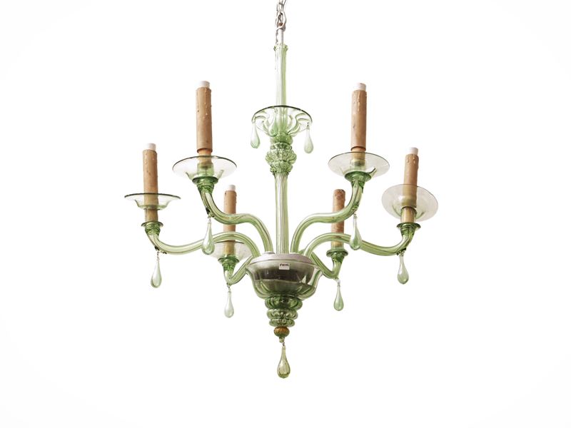 Lampadario in Vetro Soffiato Verde