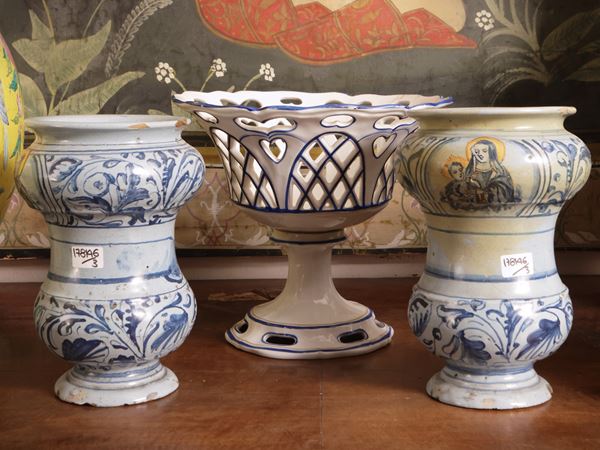 Pair of majolica pharmacy trees