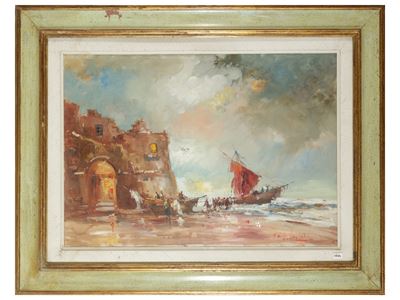 L'imbarco, olio su tela, 1976
