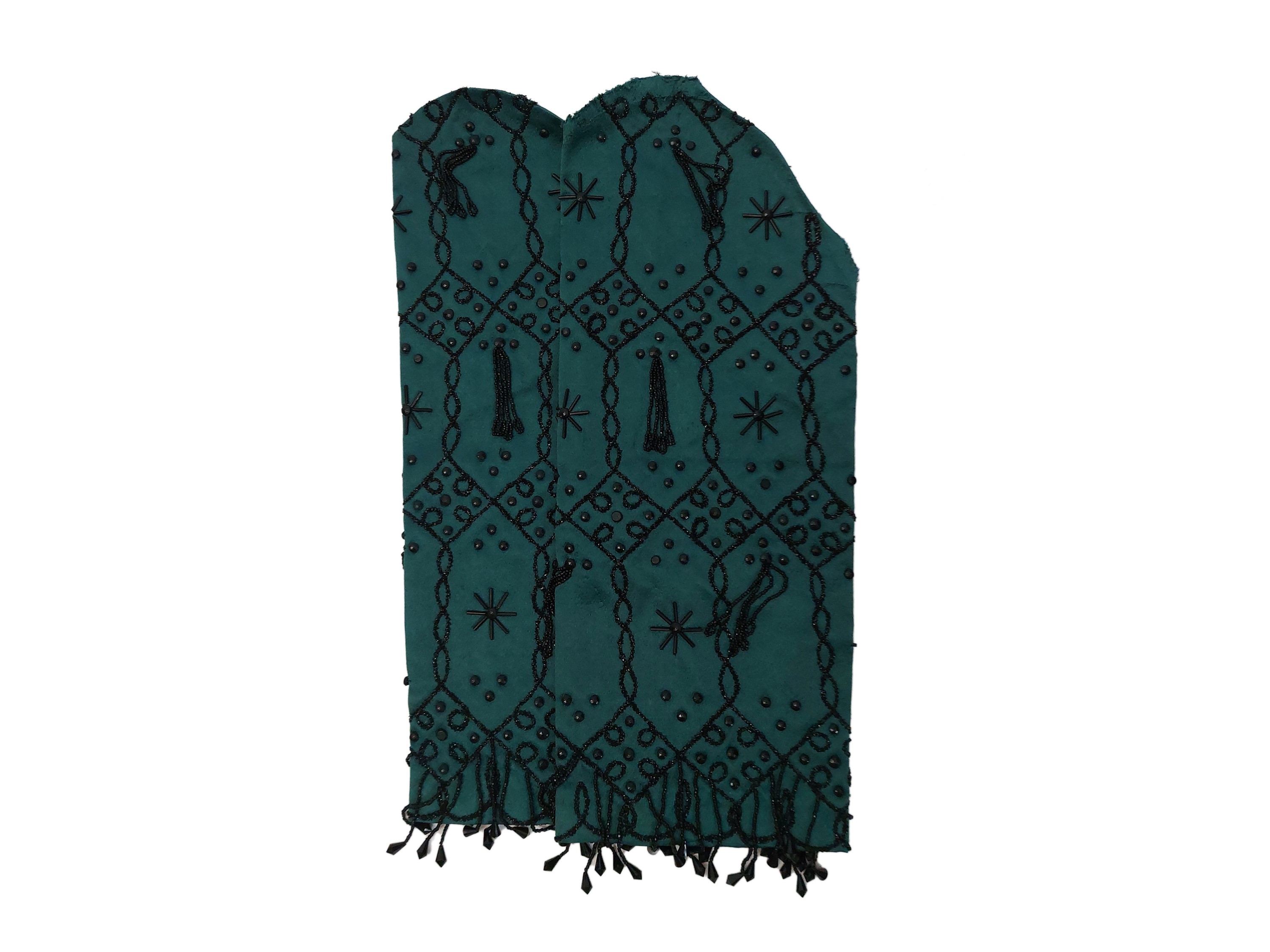 Abito sartoriale da cocktail in seta ottanio e perline nere