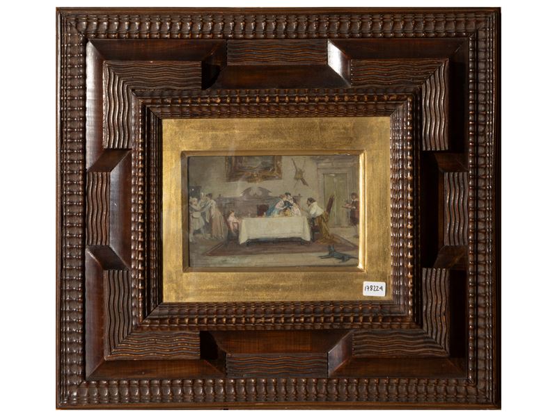 Amos Cassioli - Scena d'interno, olio su tavola