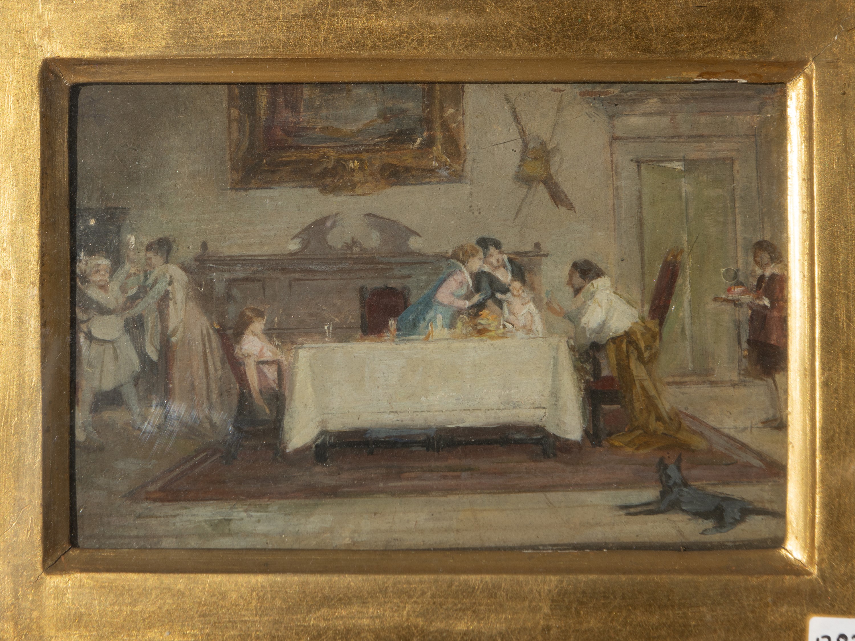 Amos Cassioli - Scena d'interno, olio su tavola