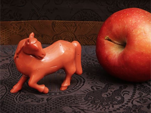 A red coral horse intaglio, China, 19th–20th century