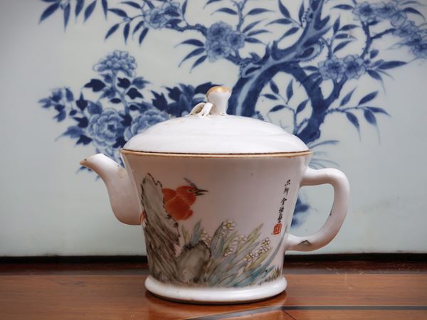 Teiera in porcellana famiglia rosa con iscrizione “Jin Pinqing"