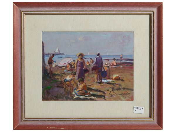 Giorgio Luxardo : Bathers in a seascape  - Auction Modern and Contemporary Art - Maison Bibelot - Casa d'Aste Firenze - Milano