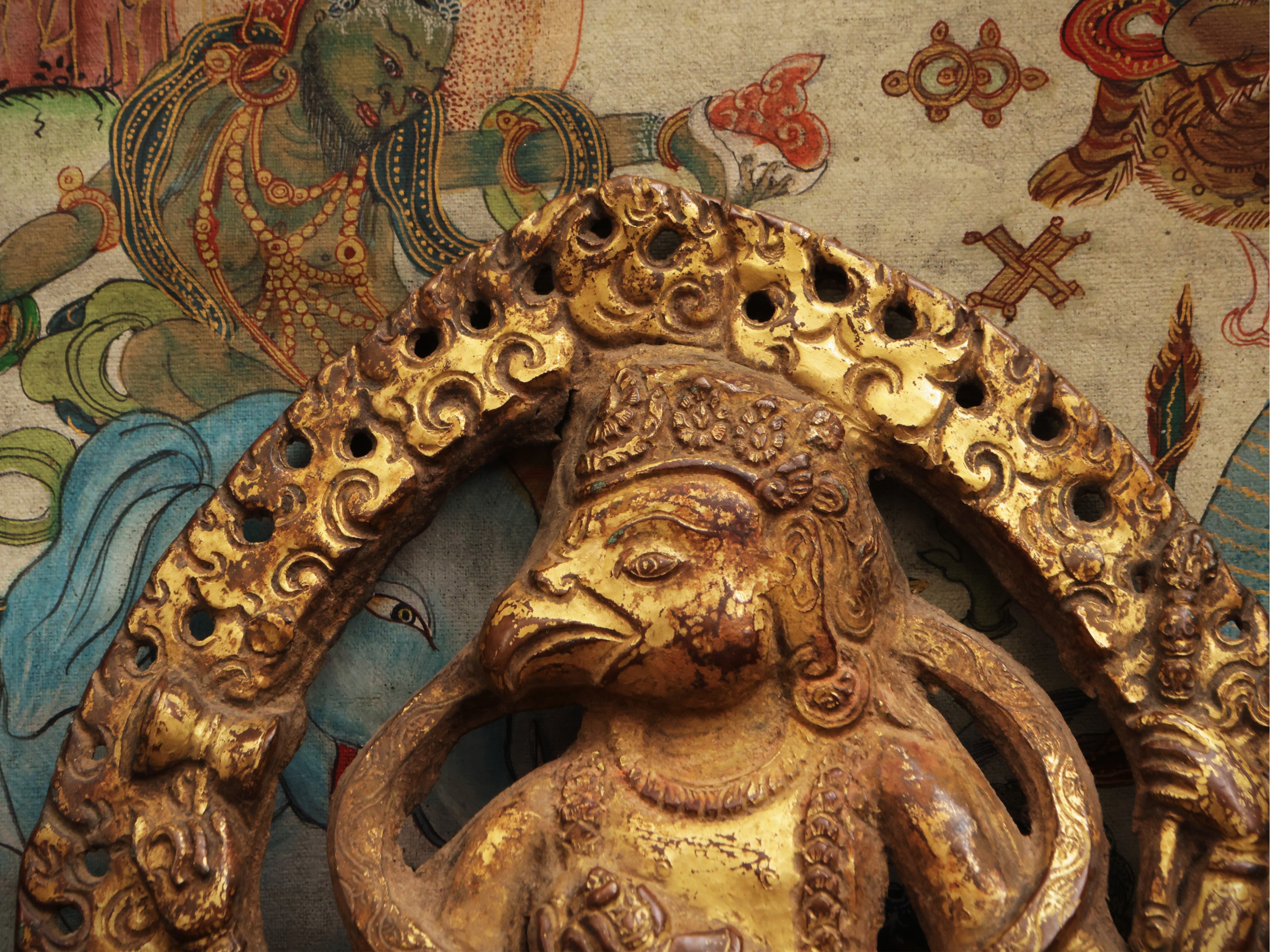 Garuda, Figura votiva in bronzo dorato e cesellato, area himalayana, XVI secolo