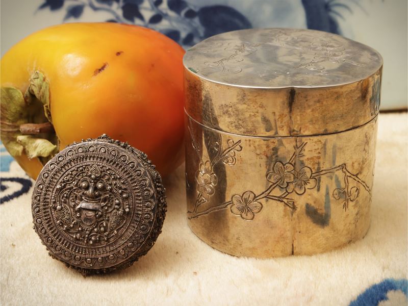 Due scatoline in argento, dinastia Qing, Cina, sec. XIX–XX