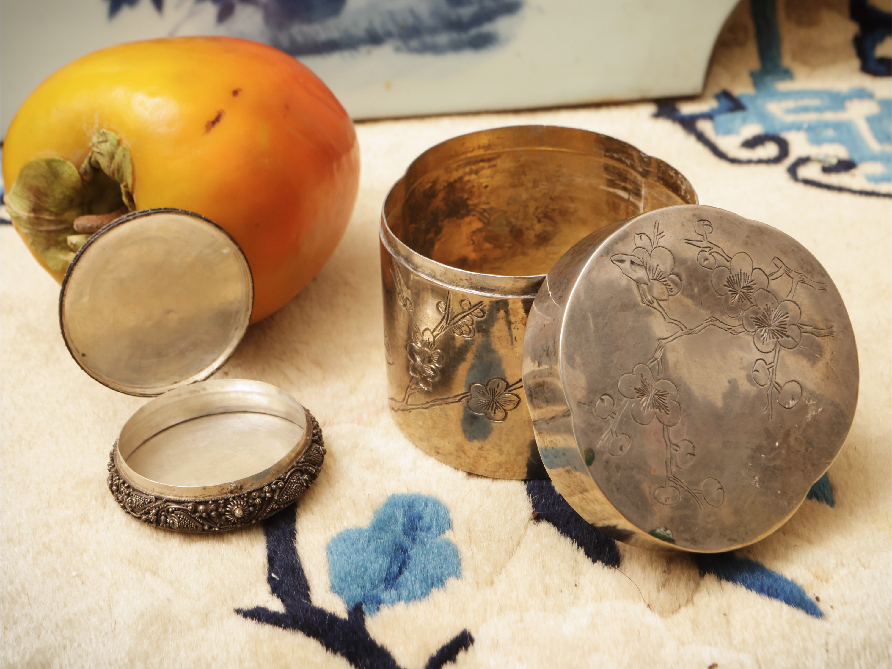 Due scatoline in argento, dinastia Qing, Cina, sec. XIX–XX