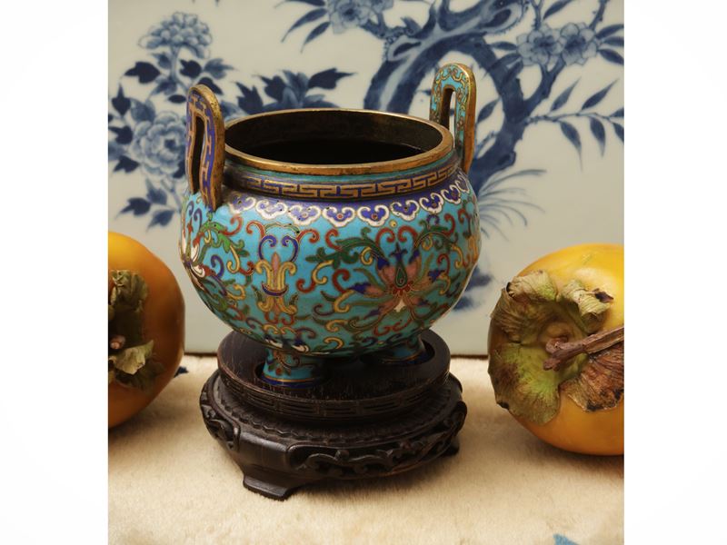 Incensiere di cloisonné, Cina, dinastia Qing, sec. XIX