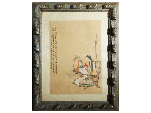 A painting on paper depicting a female figure, signed Xu Cao, China, late Qing dynasty  - Auction Oriental Art - Maison Bibelot - Casa d'Aste Firenze - Milano