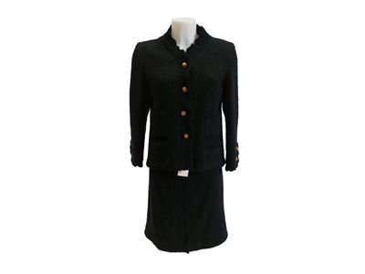 Tailleur sartoriale in lana bouclé blu, taglia M