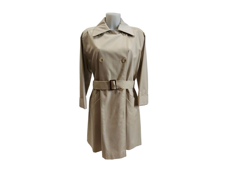 Aquascutum, Impermeabile in cotone beige, modello diritto a doppio petto