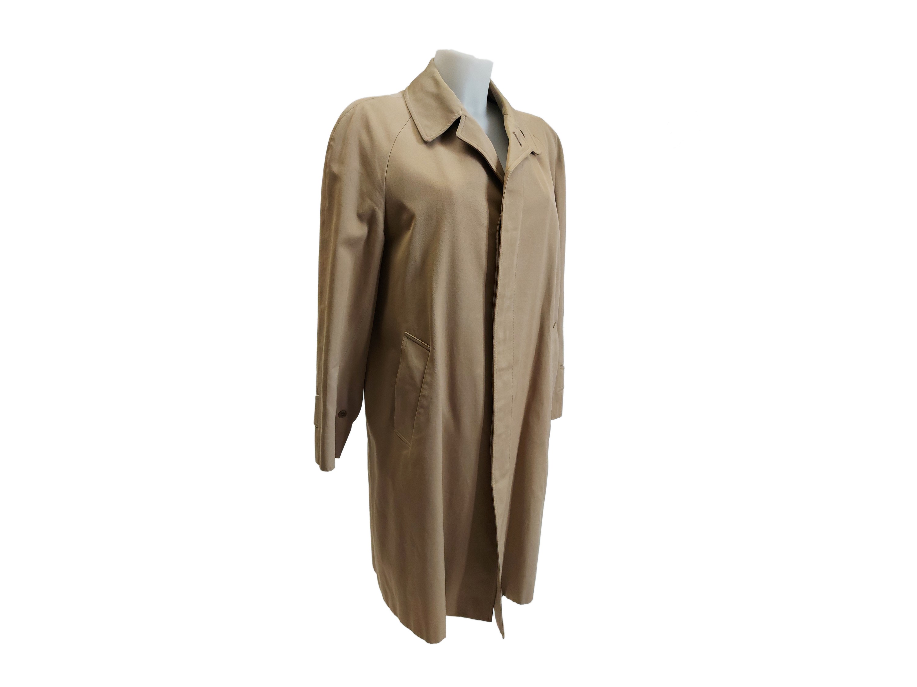 Aquascutum, Impermeabile monopetto in cotone nocciola con fodera in lana tartan