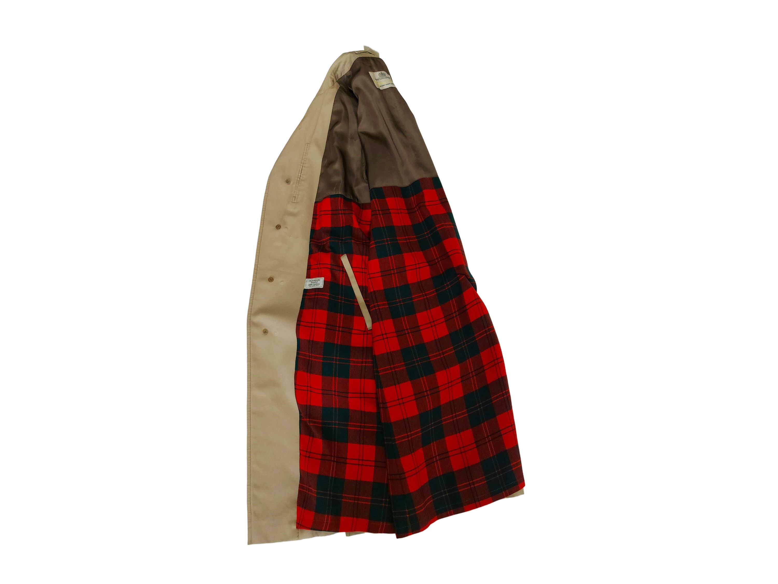 Aquascutum, Impermeabile monopetto in cotone nocciola con fodera in lana tartan