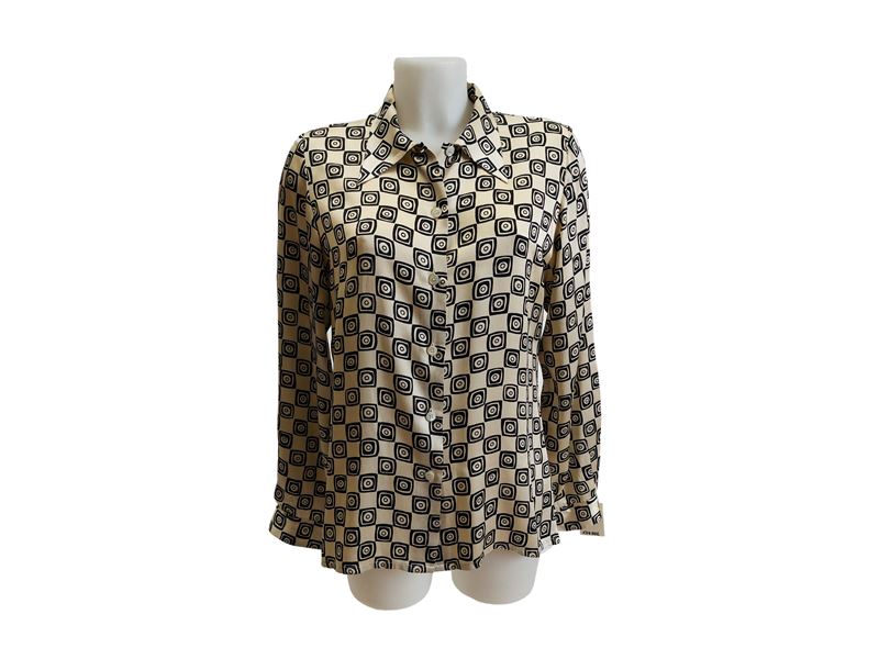Camicia in seta fantasia bianca e nera