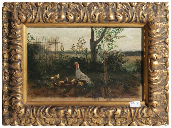 Scuola toscana della fine del XIX/inizio del XX secolo - Paesaggio campestre con tacchini
