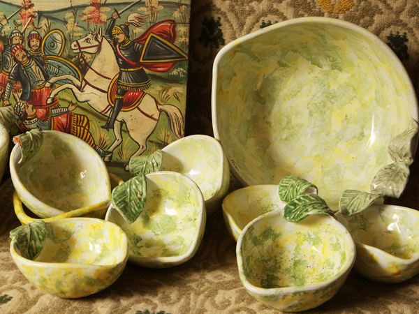 Glazed ceramic fruit salad service