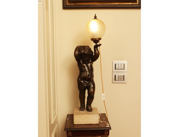 Putto lamp holder in plaster covered in bronze