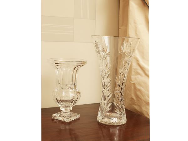 Two crystal flower vases