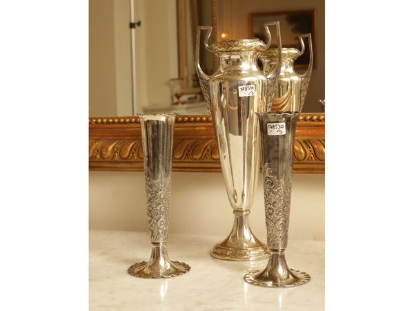 Three vintage vases in silvered metal