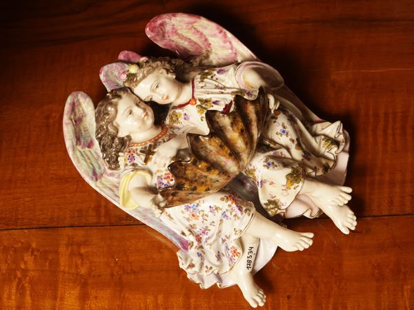 Acqusantiera in ceramica policroma