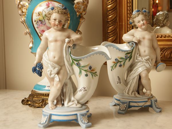 Pair of KPM polychrome porcelain planters
