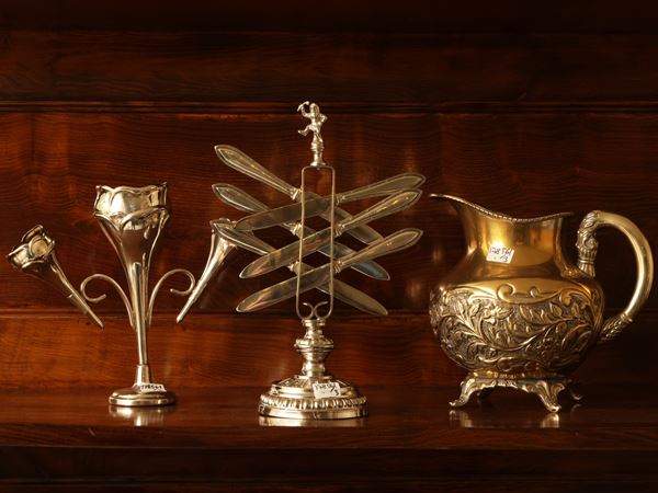 Accessori d'epoca per la tavola del brunch in metallo argentato