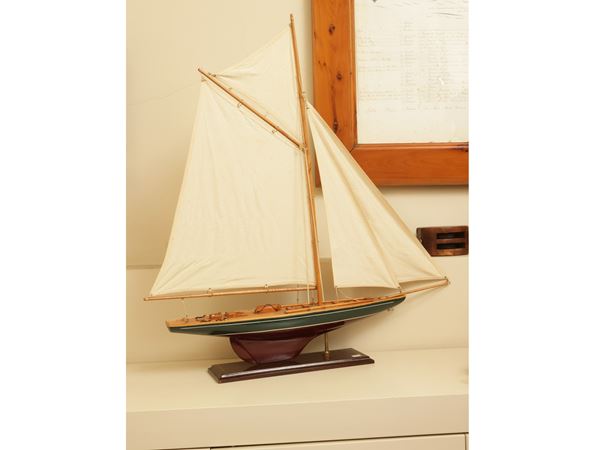 Wooden model of a sailing boat