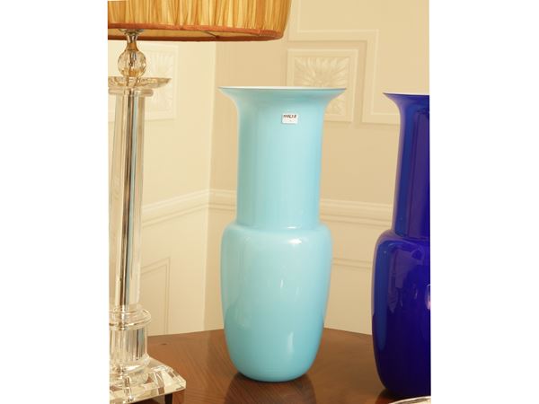 Vase in light blue layered blown glass