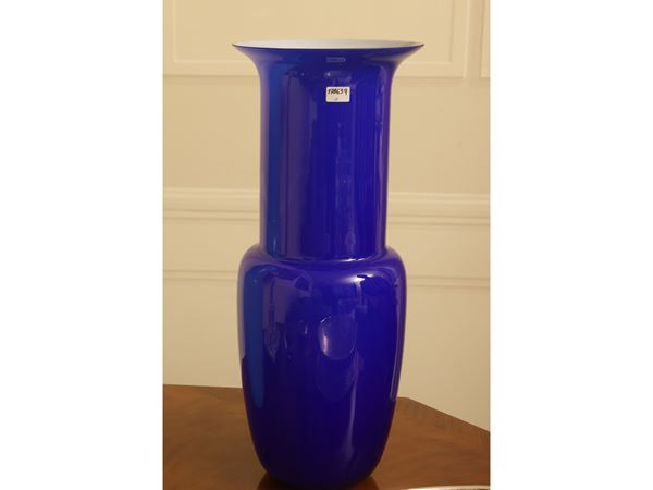 Blue layered blown glass vase