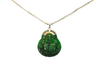 Collana in argento 925 con pendente a forma di Buddha in giada