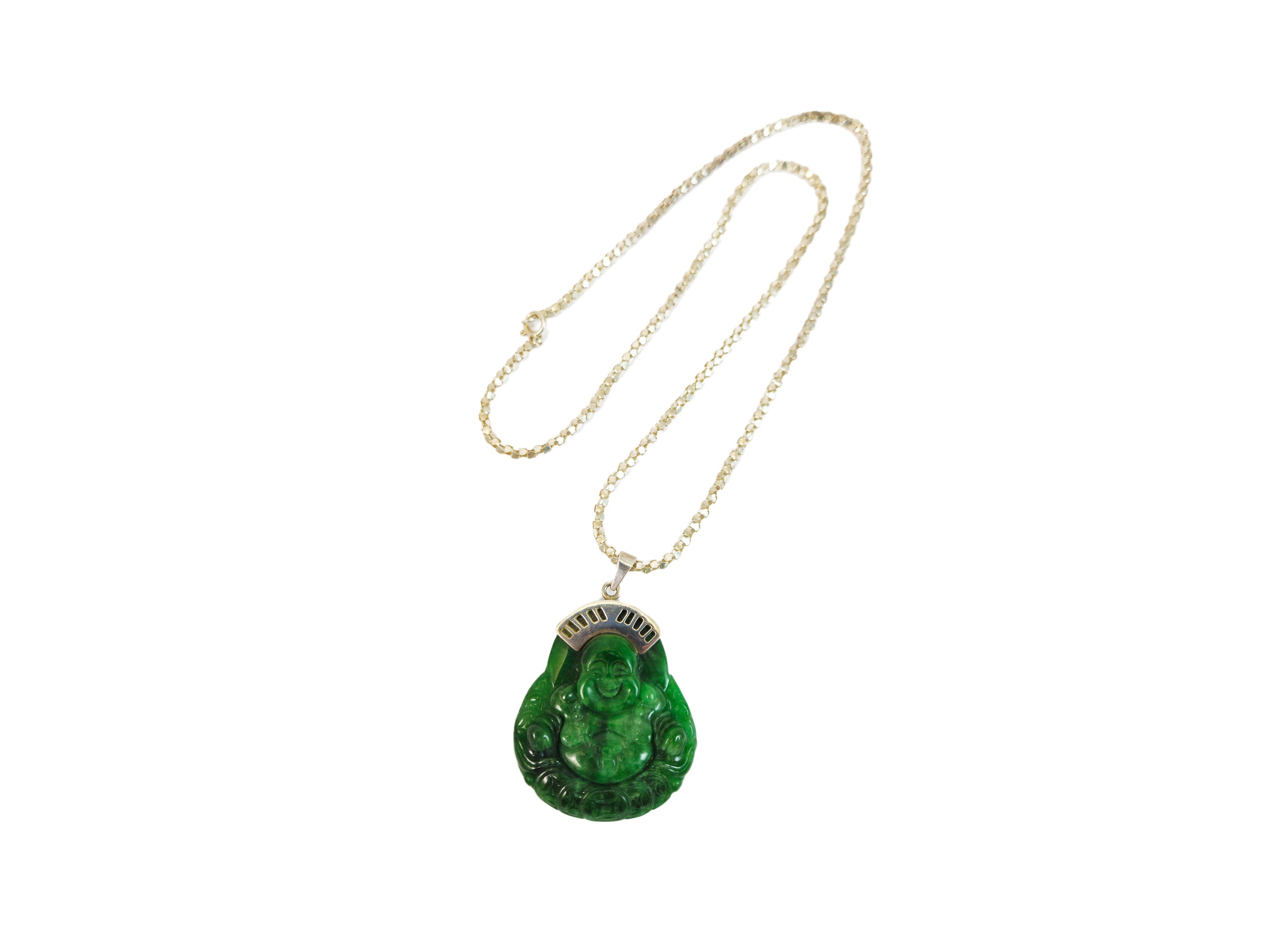 Collana in argento 925 con pendente a forma di Buddha in giada