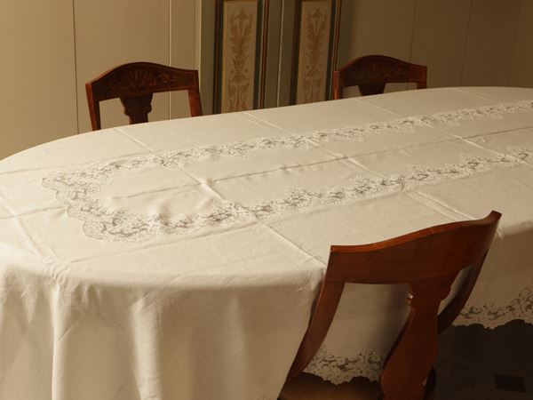 Large white linen tablecloth