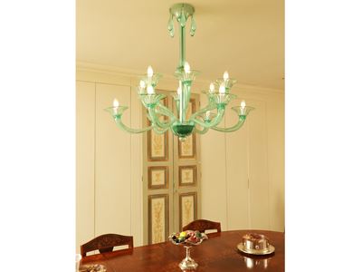 Lampadario in Vetro Soffiato Verde Smeraldo, Murano
