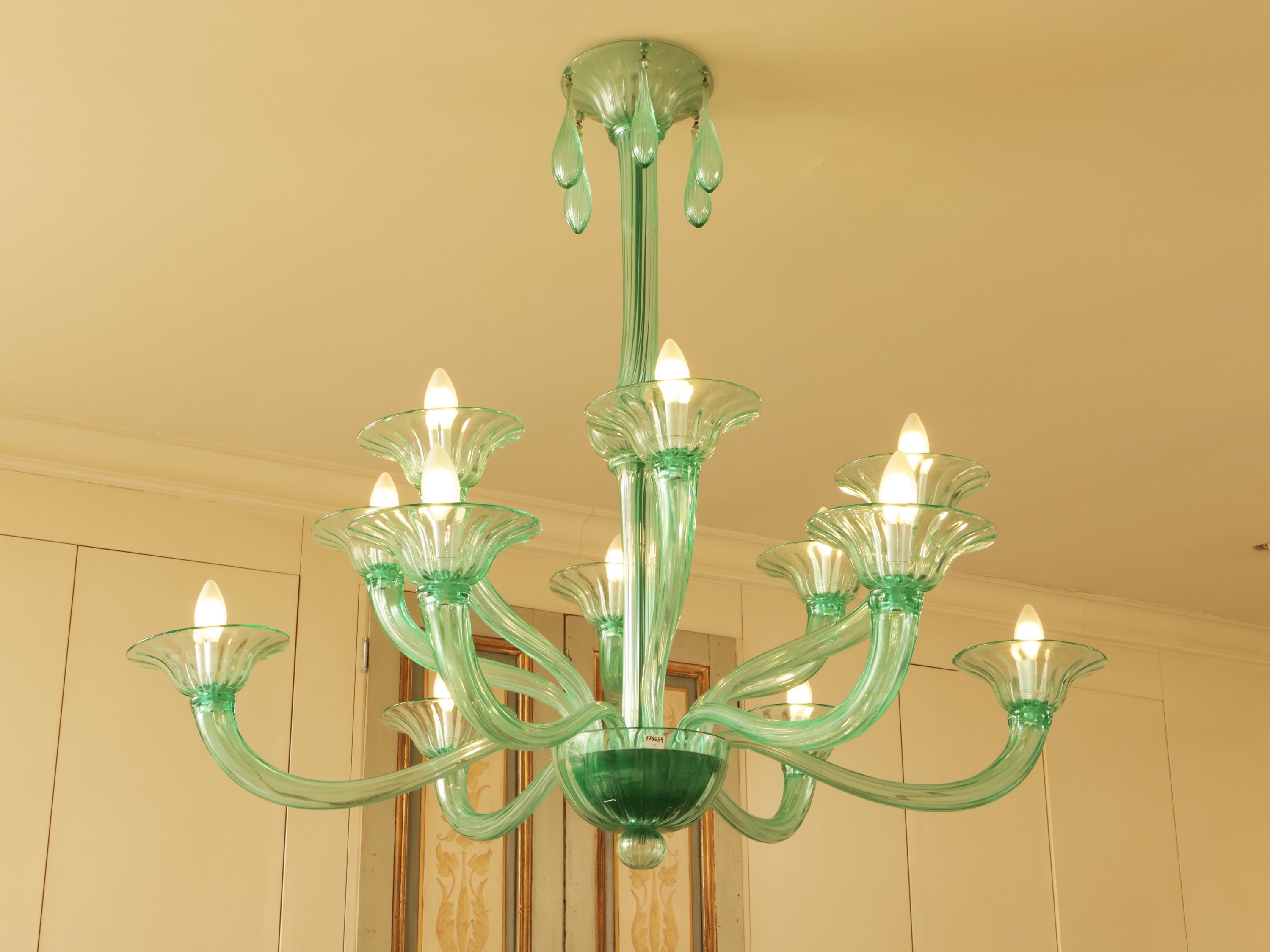 Lampadario in Vetro Soffiato Verde Smeraldo, Murano