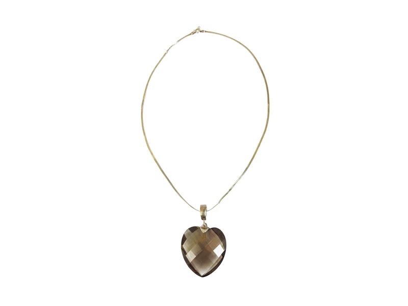 Collana in argento 925 con pendente a forma di cuore in quarzo fumé