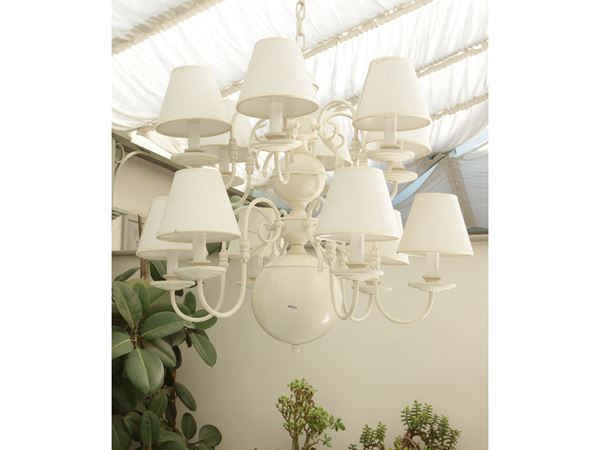 Verandah chandelier in white lacquered metal