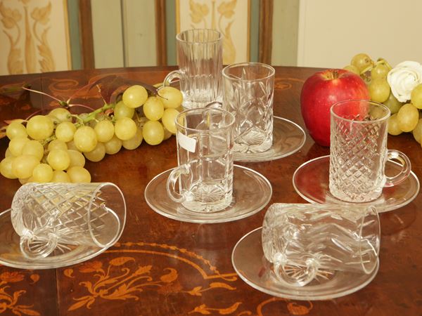 Series of six small glass punch or Irish coffee mugs, Flamant