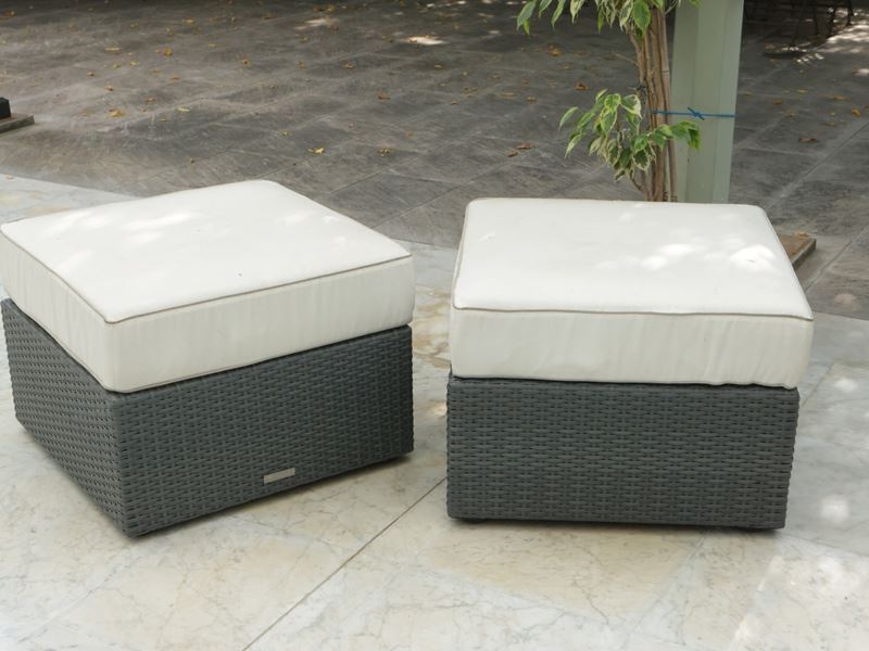 Coppia di Pouf in Rattan Sintetico Grigio, Dolcefarniente