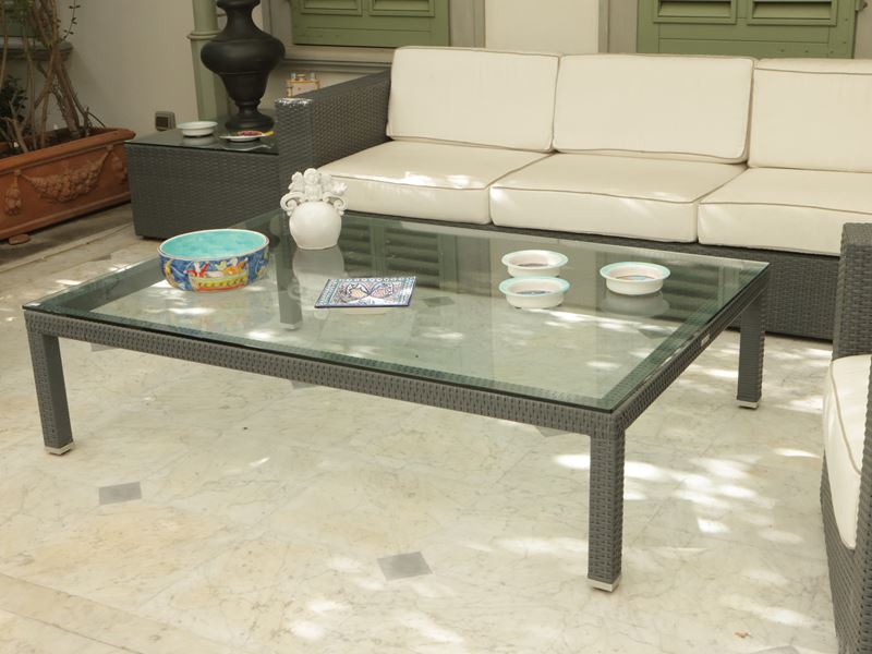Tavolo Basso da Centro in Rattan Sintetico Grigio, Dolcefarniente