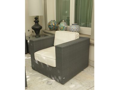 Poltrona a Pozzetto in Rattan Sintetico Grigio