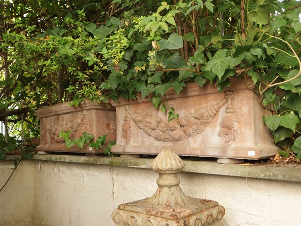 Serie di tre vasi a cassetta in terracotta, Archeo Impruneta