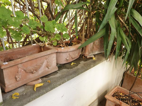 Tre vasi a cassetta in terracotta
